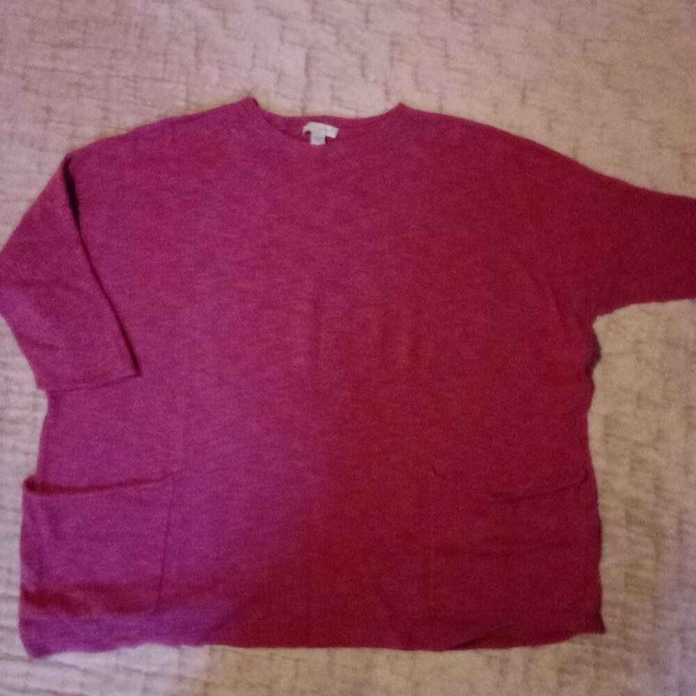 PureJill raspberry pink sweater knit pullover with pockets J.Jill lightweight